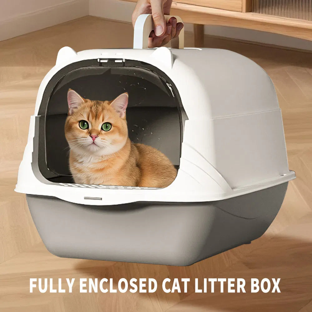 Fully Enclosed Cat Litter Box with Scoop and Litter Mat, Gray - Image 6 of 6