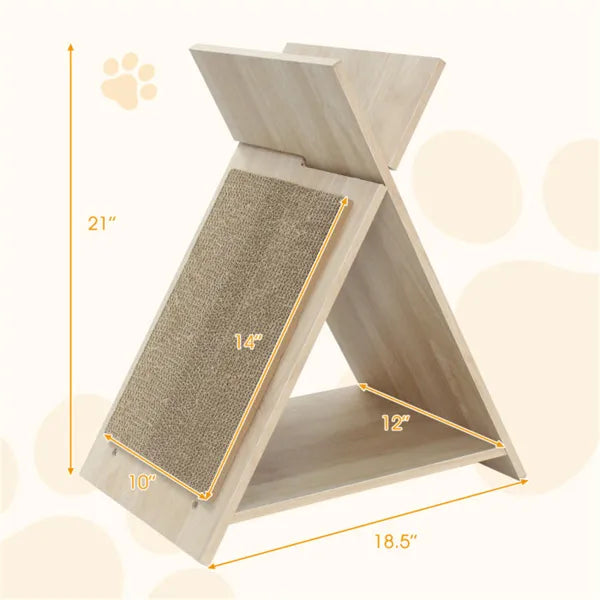 Multi Functional Cat Scratcher with Tunnel and Wooden Lounge - Side Angle