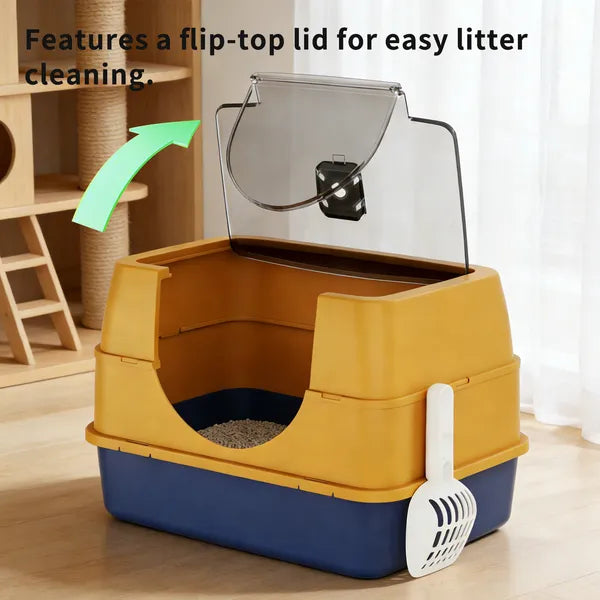 Enclosed Cat Litter Box, Orange, Odor Locking, Spacious for Large Cats - Features and Details