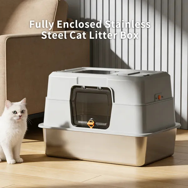 Fully Enclosed Stainless Steel Cat Litter Box, Odor Proof, for Large Cats - Features and Details
