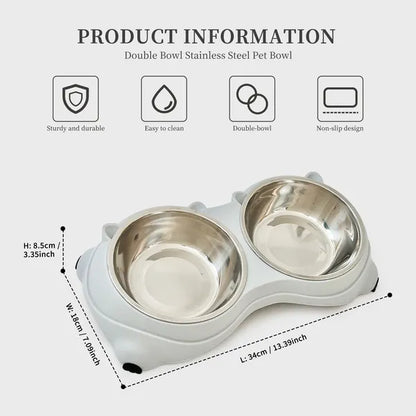 Dual Stainless Steel Pet Bowls 600ml, Non Slip, Dishwasher Safe, Macaron Pink - Main Product Image