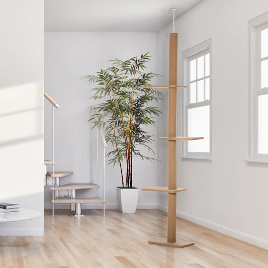 Floor to Ceiling Cat Tree with Sisal Scratching Posts, Natural Activity Center, Brown - Main Product Image