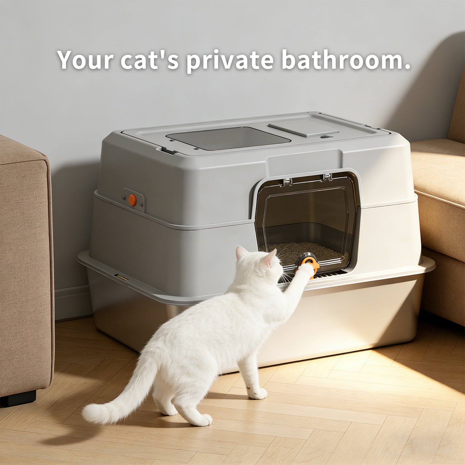 Fully Enclosed Stainless Steel Cat Litter Box, Odor and Splash Proof, for Large Cats - Detailed View