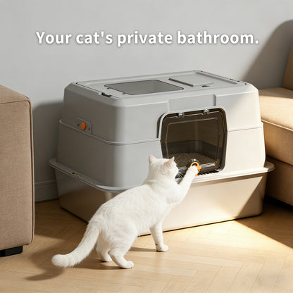 Fully Enclosed Stainless Steel Cat Litter Box, Odor and Splash Proof, for Large Cats - Detailed View