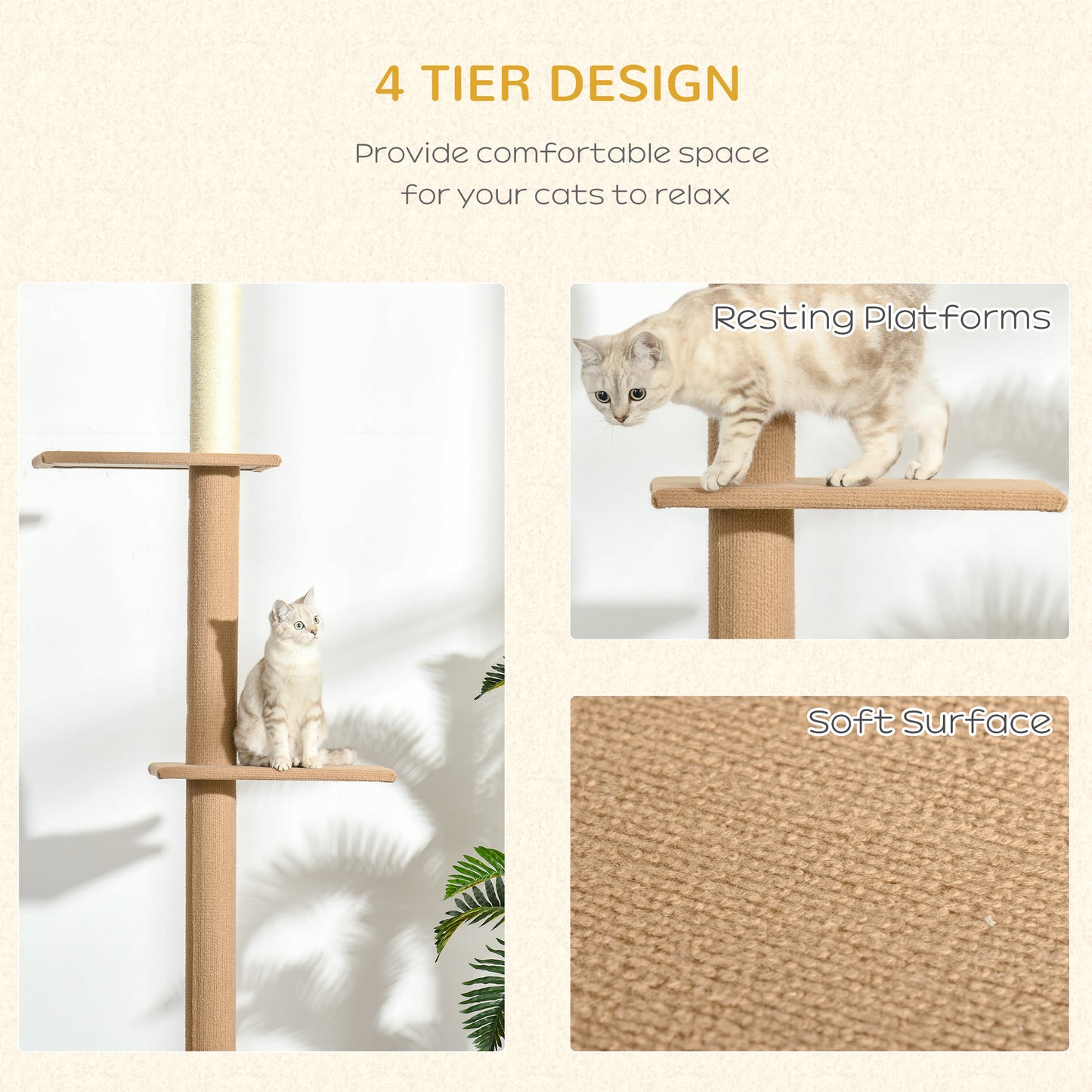 Floor to Ceiling Cat Tree with Sisal Scratching Posts, Natural Wood Activity Center - Size Reference