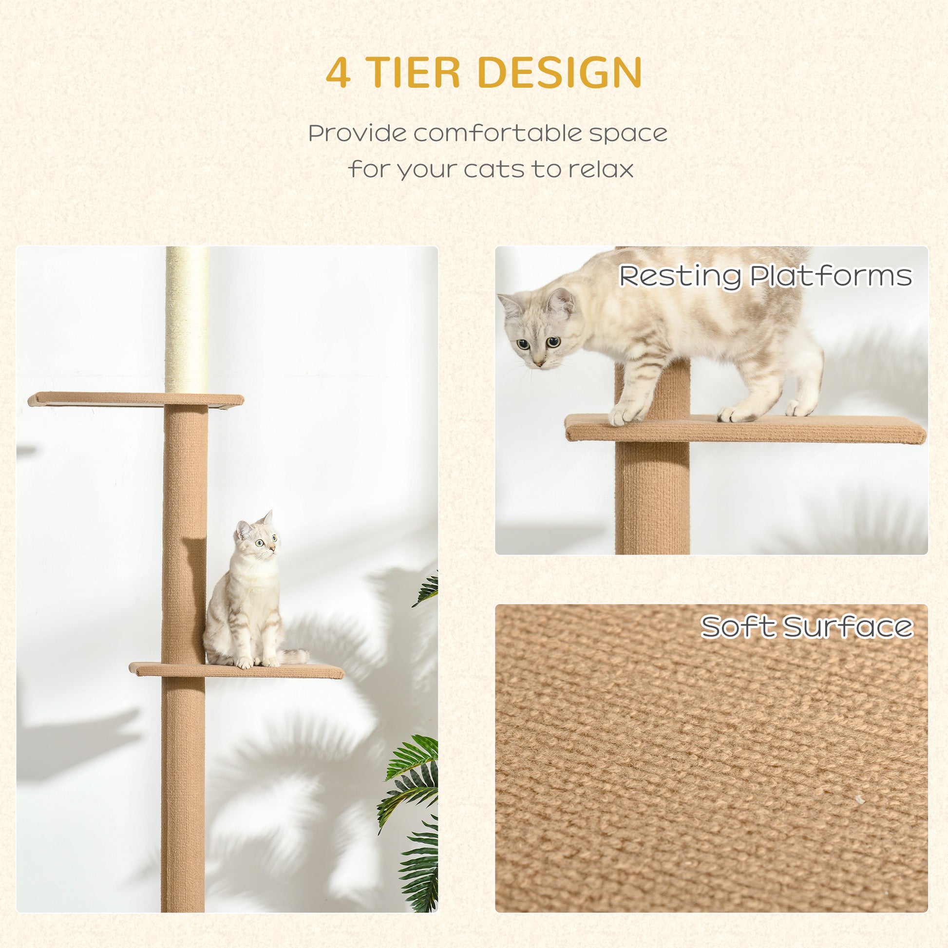 Floor to Ceiling Cat Tree with Sisal Scratching Posts, Natural Wood Activity Center - Size Reference