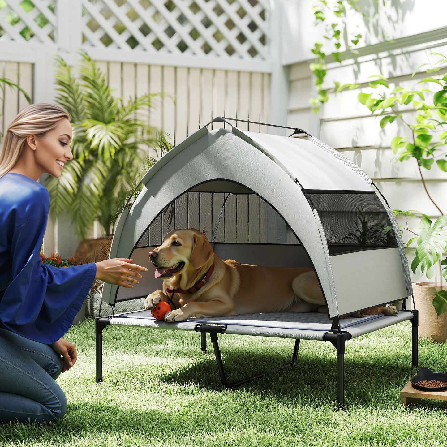 Elevated Dog Bed with Removable Canopy, Cooling Pad and Storage Bag - Image 6 of 9