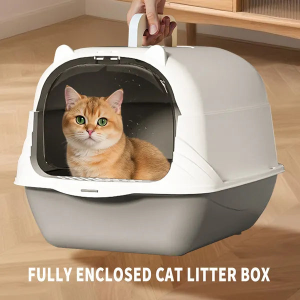 Fully Enclosed Cat Litter Box with Scoop and Litter Mat, Gray - Main Product Image
