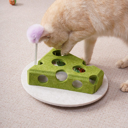 Cat Puzzle Toy Box with Ball and Spring Wand, Suction Cup Base - Detailed View