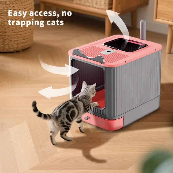 Elf Cat Litter Box, Dual Entry Enclosed, Modern White, Easy Clean Drawer - Side Angle