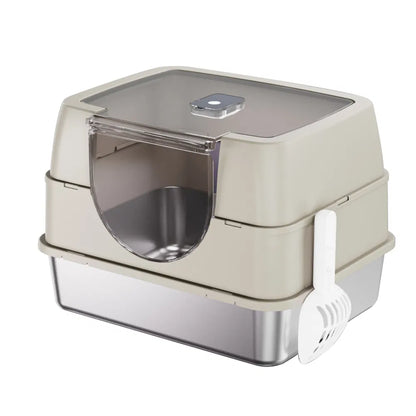 Fully Enclosed Stainless Steel Cat Litter Box, White, Odor Lock, Easy Clean - Image 6 of 7