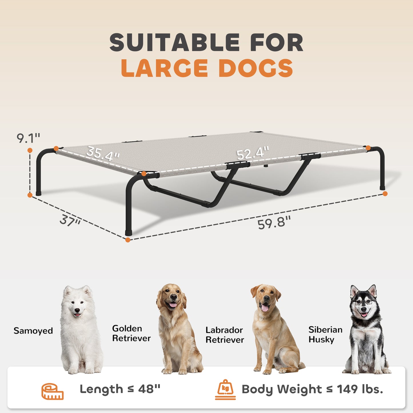 Elevated Dog Bed for Large Breeds, 60 Inch, Beige - Image 6 of 9