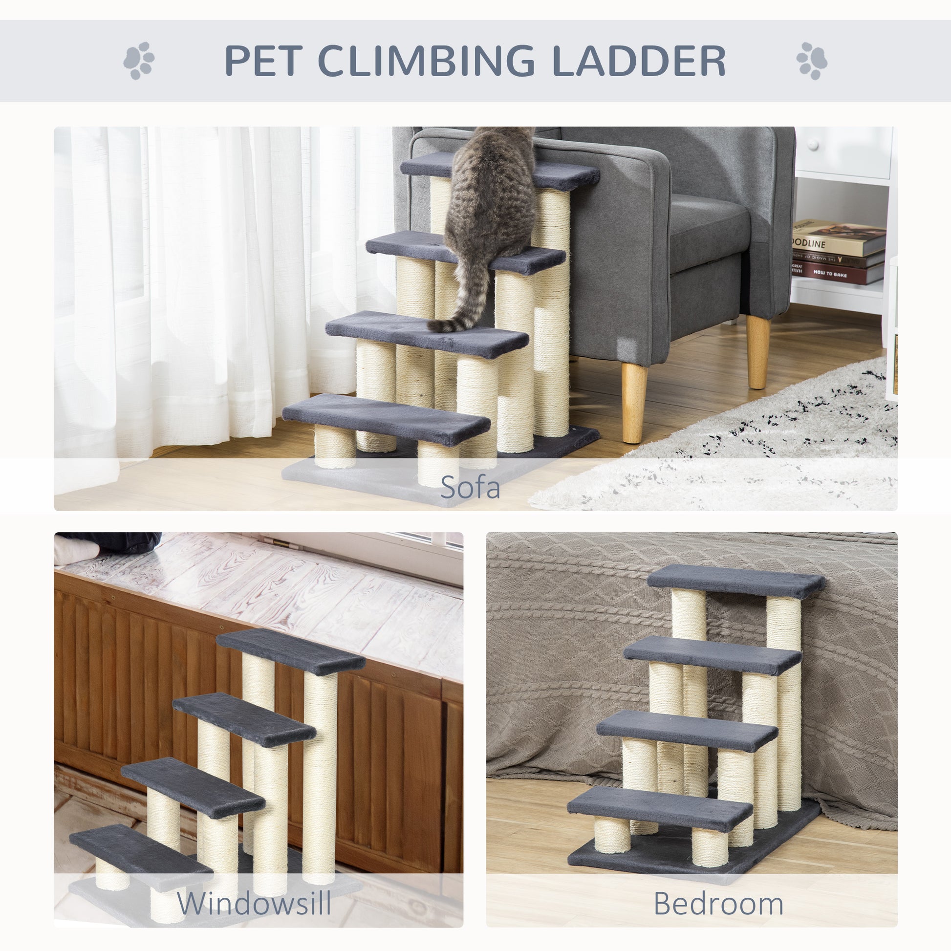 Cat Tree with 4 Steps for High Beds with Sisal Scratching Post - Image 6 of 9