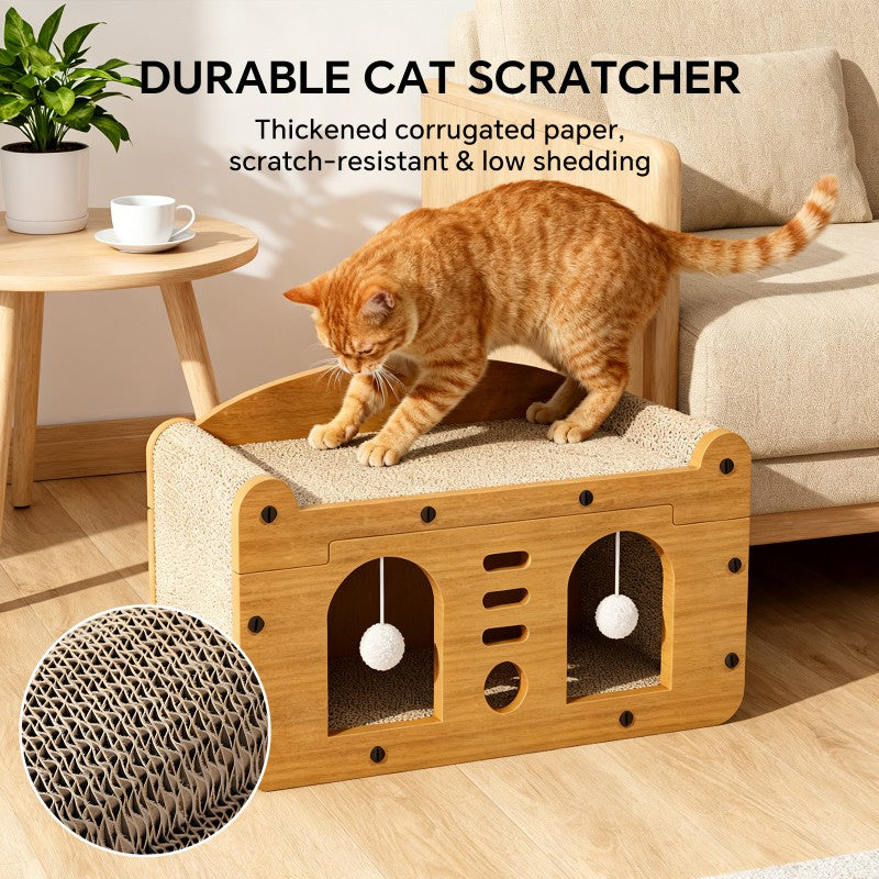 Double Door Cat Scratcher Sofa, 56cm Large Size with 2 Teaser Balls - Features and Details
