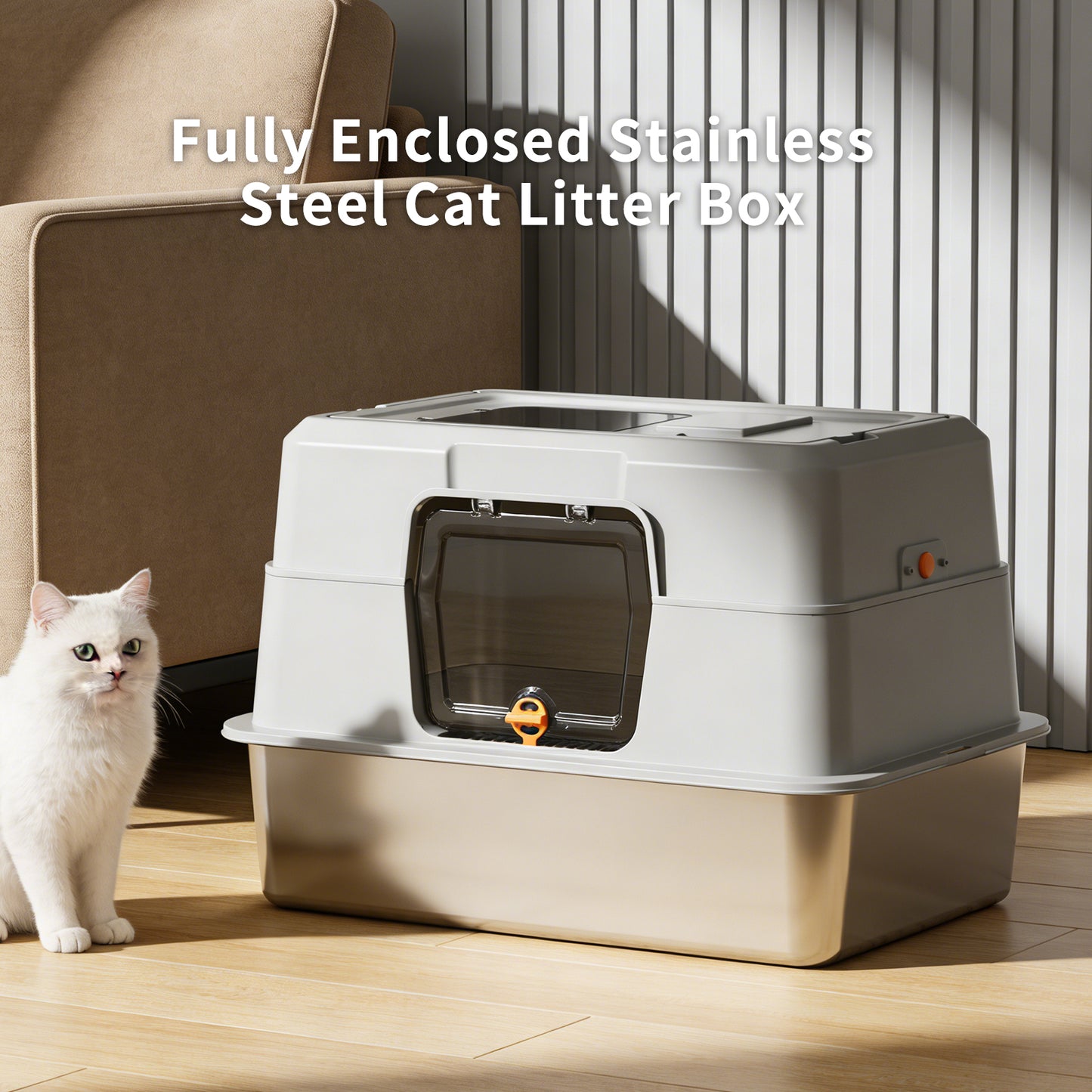 Fully Enclosed Stainless Steel Cat Litter Box, Odor and Splash Proof, for Large Cats - Image 6 of 10