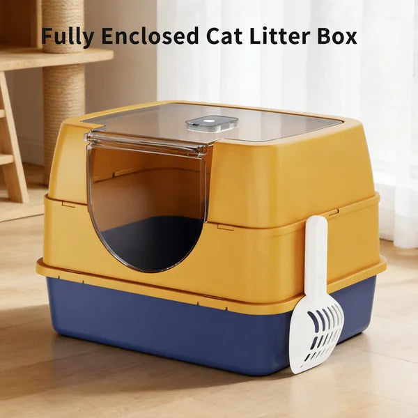 Enclosed Cat Litter Box, Orange, Odor Locking, Spacious for Large Cats - Detailed View