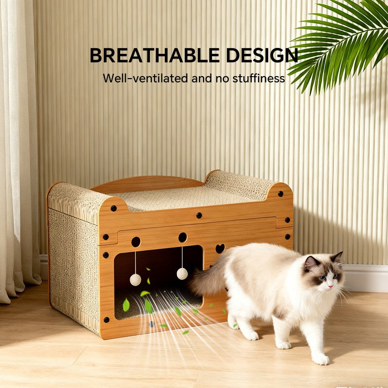 Bubble Fish Cat Scratcher Sofa with 2 Teaser Balls, Corrugated Cardboard - Image 6 of 7