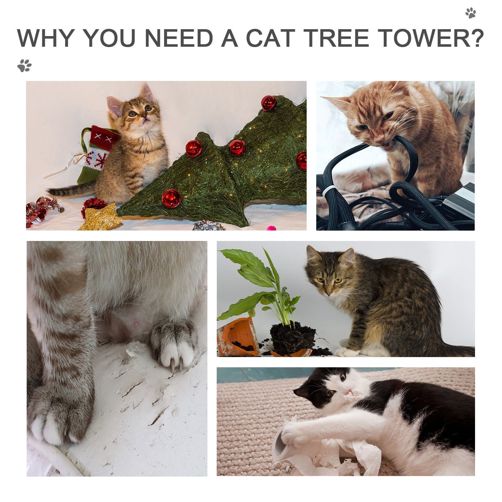 Adjustable Floor to Ceiling Cat Tree, 5 Level Tower with Scratching Posts and Hammock - Image 8 of 9