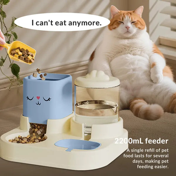 Automatic Pet Feeder with 74oz Water Fountain and 60oz Food Dispenser - Side Angle