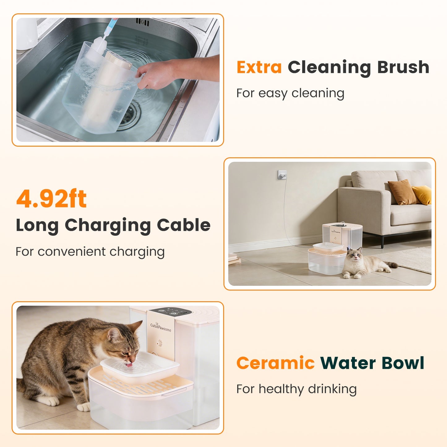 Smart Pet Water Fountain 4.5L, Cordless Rechargeable with Remote Control - Detailed View