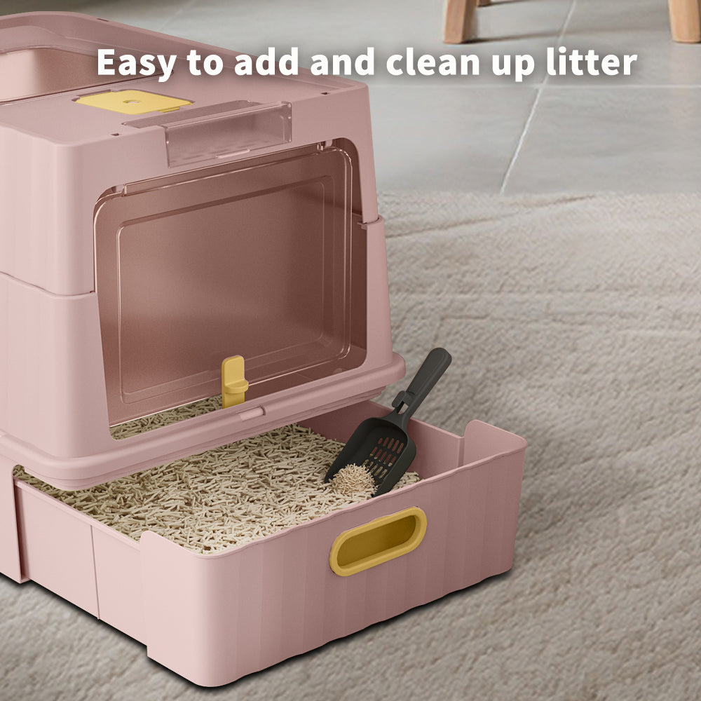 Dual Opening Enclosed Cat Litter Box, Top Entry Anti Tracking with Scoop - Side Angle