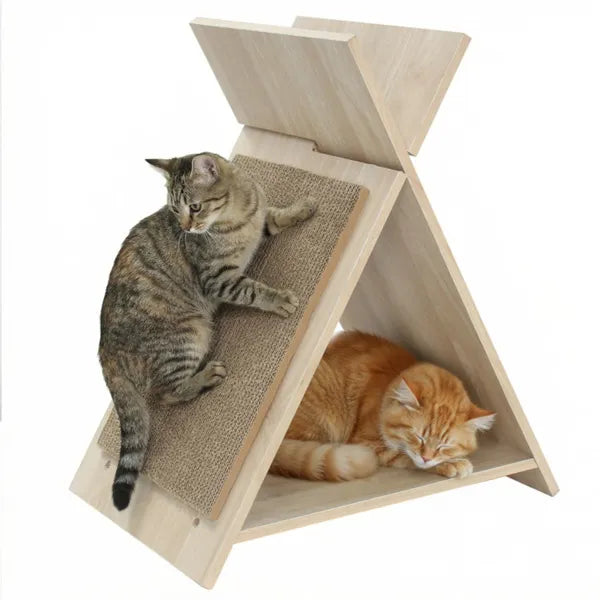 Multi Functional Cat Scratcher with Tunnel and Wooden Lounge - Main Product Image