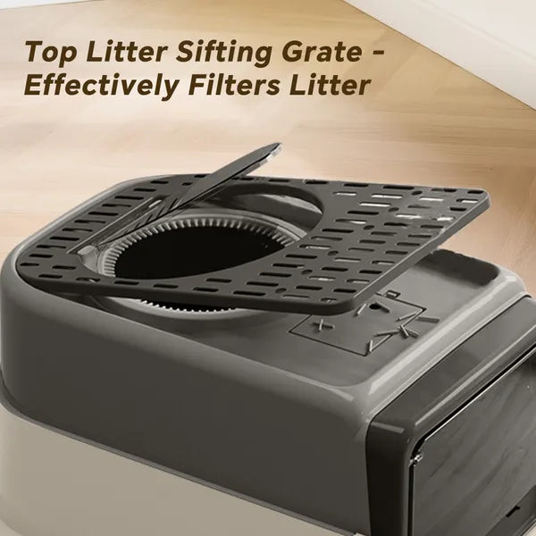 Cat Litter Box with Pull Out Drawer, No Scoop Needed, Modern Design - Side Angle