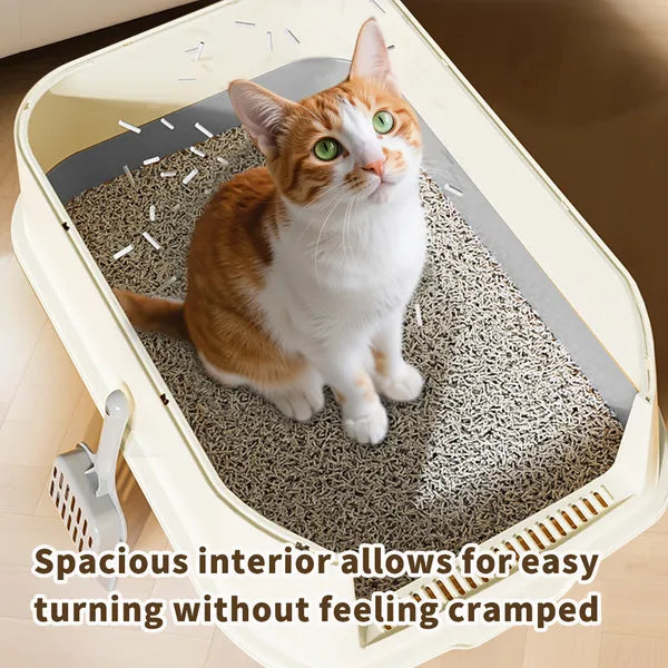Extra Large Dual Entry Cat Litter Box, Convertible Open and Enclosed, Gray - Detailed View