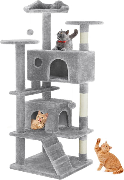 54 Inch Multi Level Cat Tree Tower with Sisal Post, Ladder, and Plush Toys - Features and Details