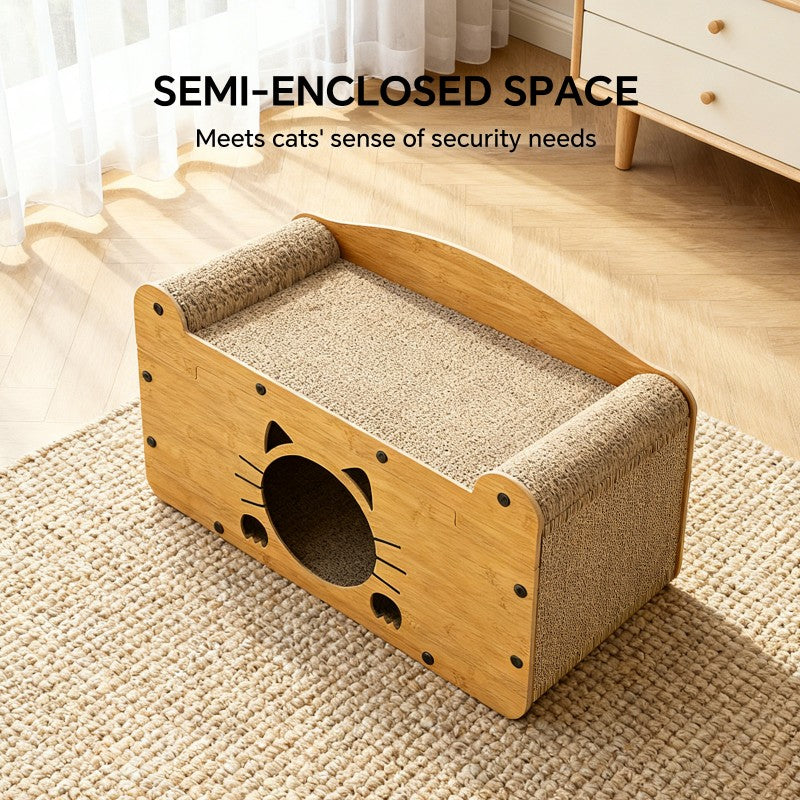 Whisker Cat Scratcher Sofa with Private Den and Scratching Surface - Detailed View