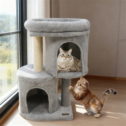 26 Inch Compact Cat Tree with 2 Condos and Sisal Scratching Posts - Detailed View