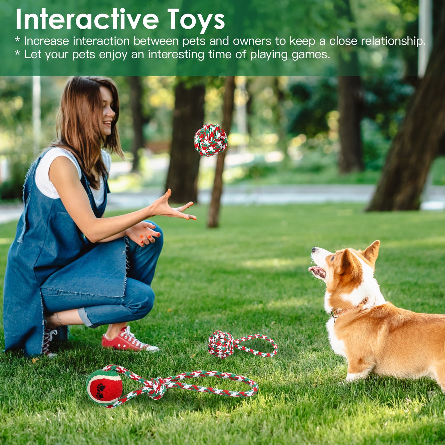 Christmas Dog Rope Toys 5 Piece Set for Chewing and Tug of War - Detailed View