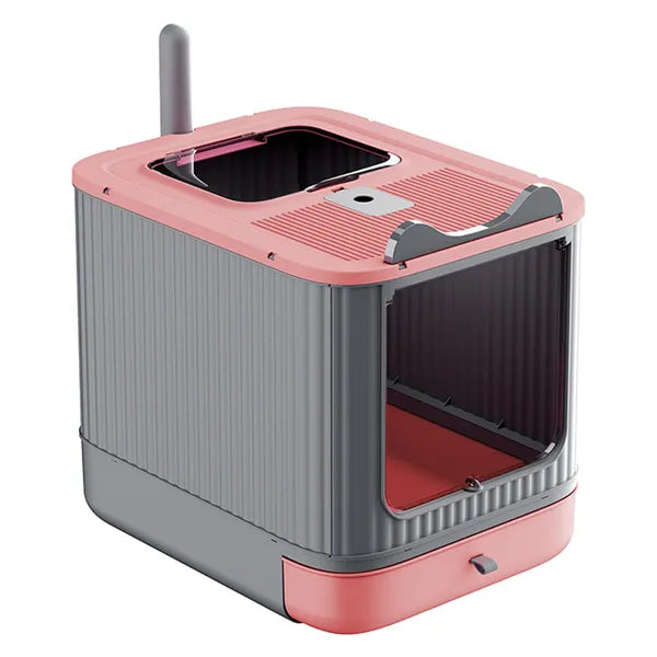 Elf Cat Litter Box, Dual Entry Enclosed, Modern White, Easy Clean Drawer - Features and Details