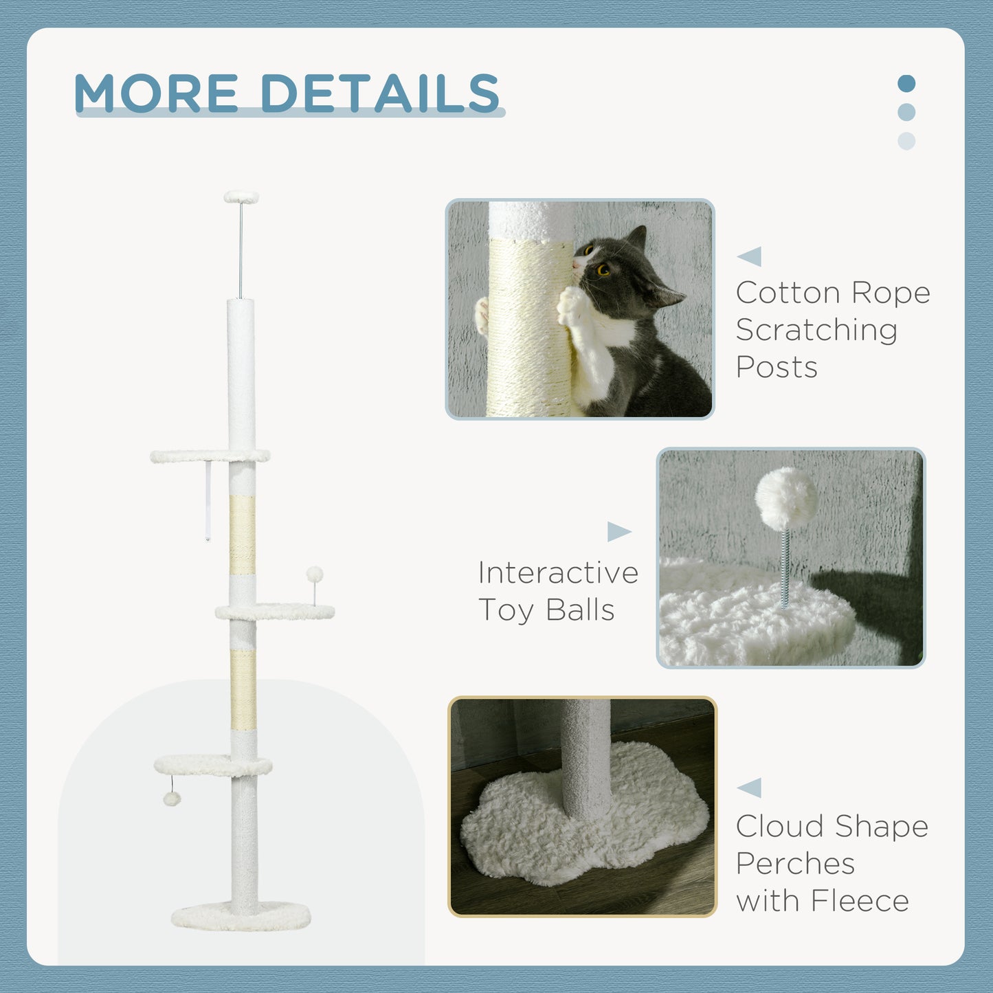 Floor to Ceiling Cat Tree, 8.4 Foot Adjustable Height, White - Image 8 of 9