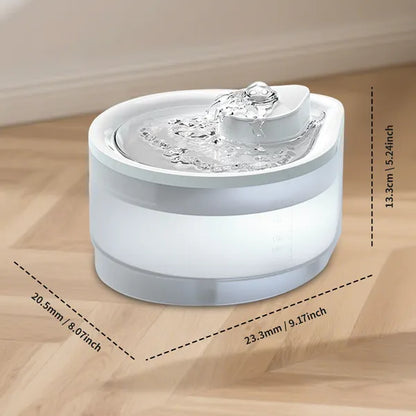 Quiet Pet Water Fountain 2500ML with Night Light, USB Powered, White - Side Angle