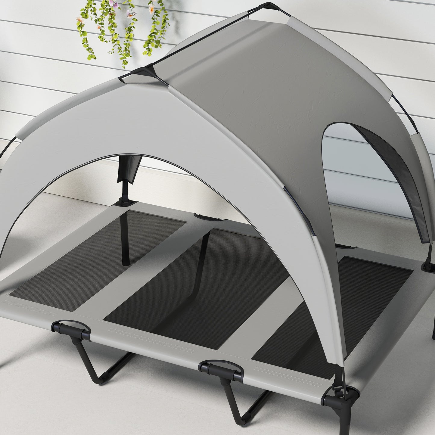 Elevated Dog Bed with Canopy, 42 x 30 Inch, Washable Mesh for Camping - Image 8 of 9