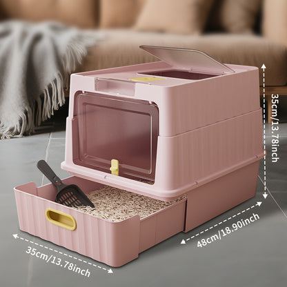 Dual Opening Enclosed Cat Litter Box, Top Entry Anti Tracking with Scoop - Image 7 of 11