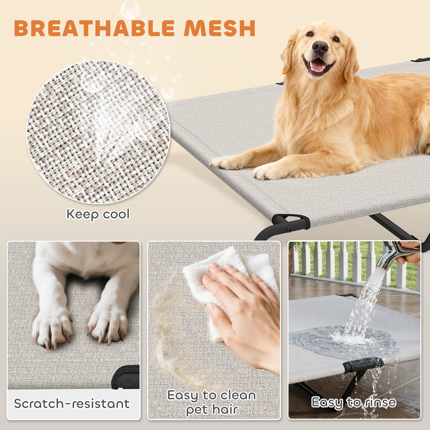 Elevated Dog Bed for Large Breeds, 60 Inch, Beige - Image 8 of 9