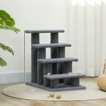 25 Inch Cat Scratching Post Pet Stairs, 4 Step Multi Level, Gray - Image 6 of 9