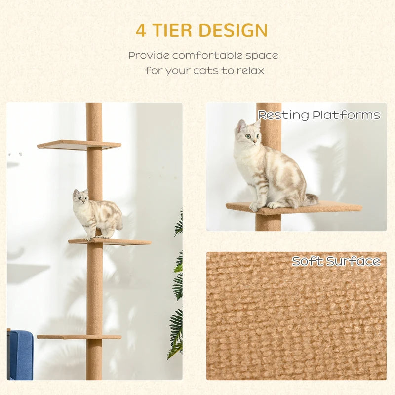 Floor to Ceiling Cat Tree with Sisal Scratching Posts, Natural Activity Center, Brown - Image 8 of 10
