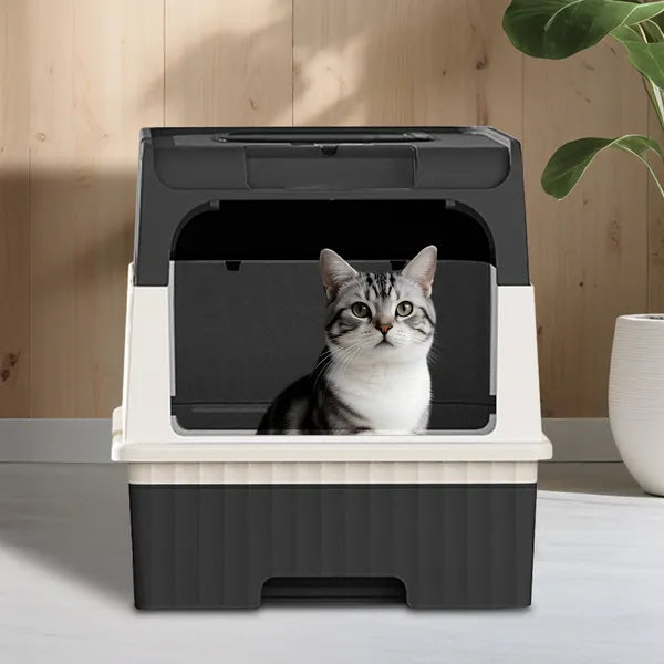 Magic Cube Cat Litter Box, Enclosed with Pull Out Drawer, for Large Cats - Side Angle