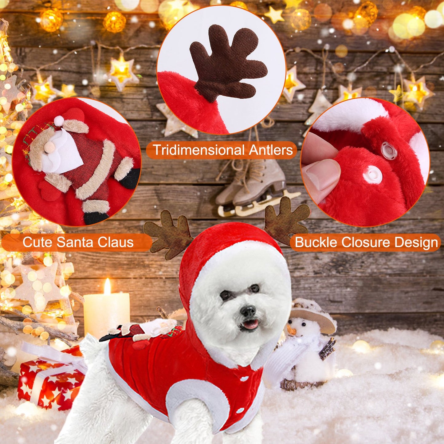 Pet Christmas Costume, Santa Claus Reindeer Outfit for Small and Medium Dogs and Cats - Size Reference