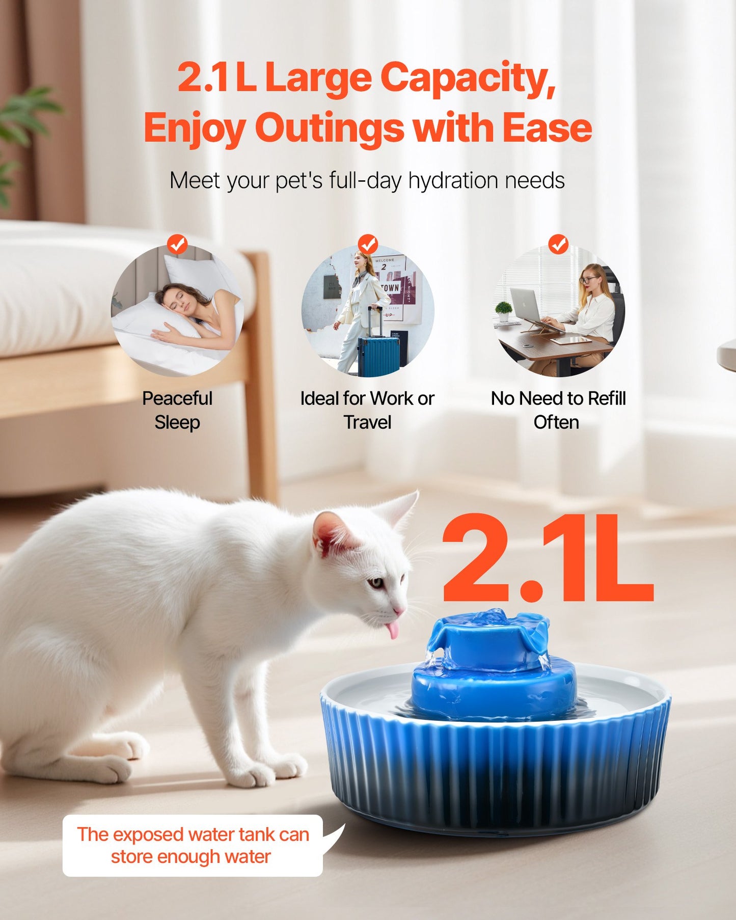 Ceramic Cat Water Fountain 2.1L Cupcake Design for Cats and Dogs - Side Angle