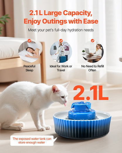 Ceramic Cat Water Fountain 2.1L Cupcake Design for Cats and Dogs - Side Angle