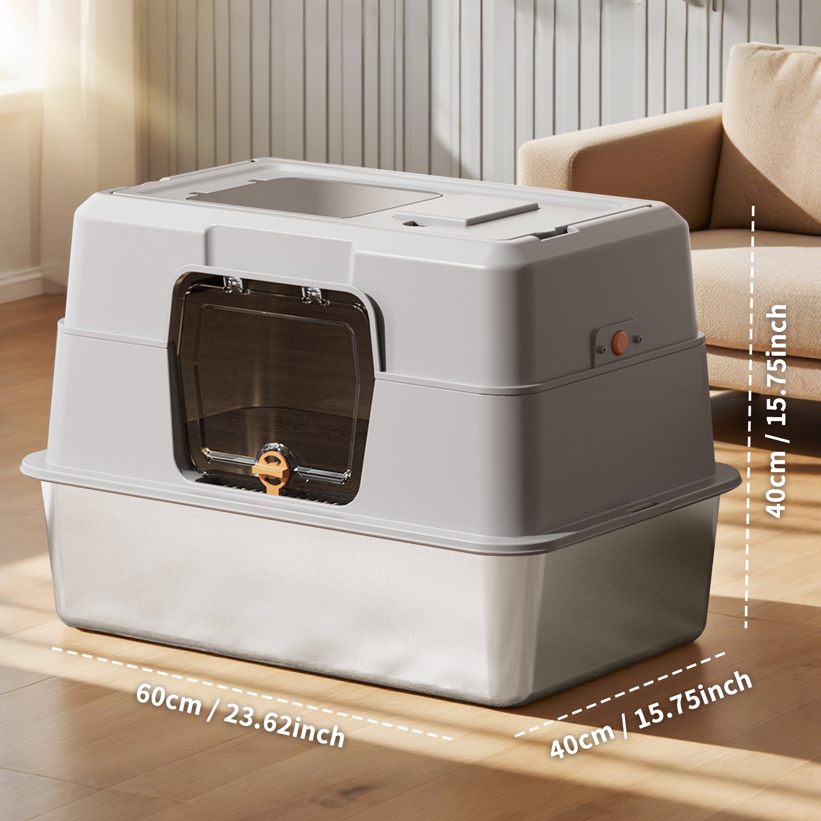 Fully Enclosed Stainless Steel Cat Litter Box, Odor and Splash Proof, for Large Cats - Image 9 of 10
