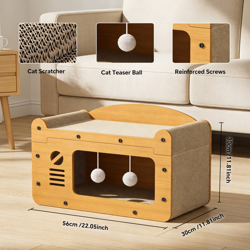 TV Shape Cat Scratcher Sofa, Double Layer, with 2 Teaser Balls, for Large Cats - Features and Details