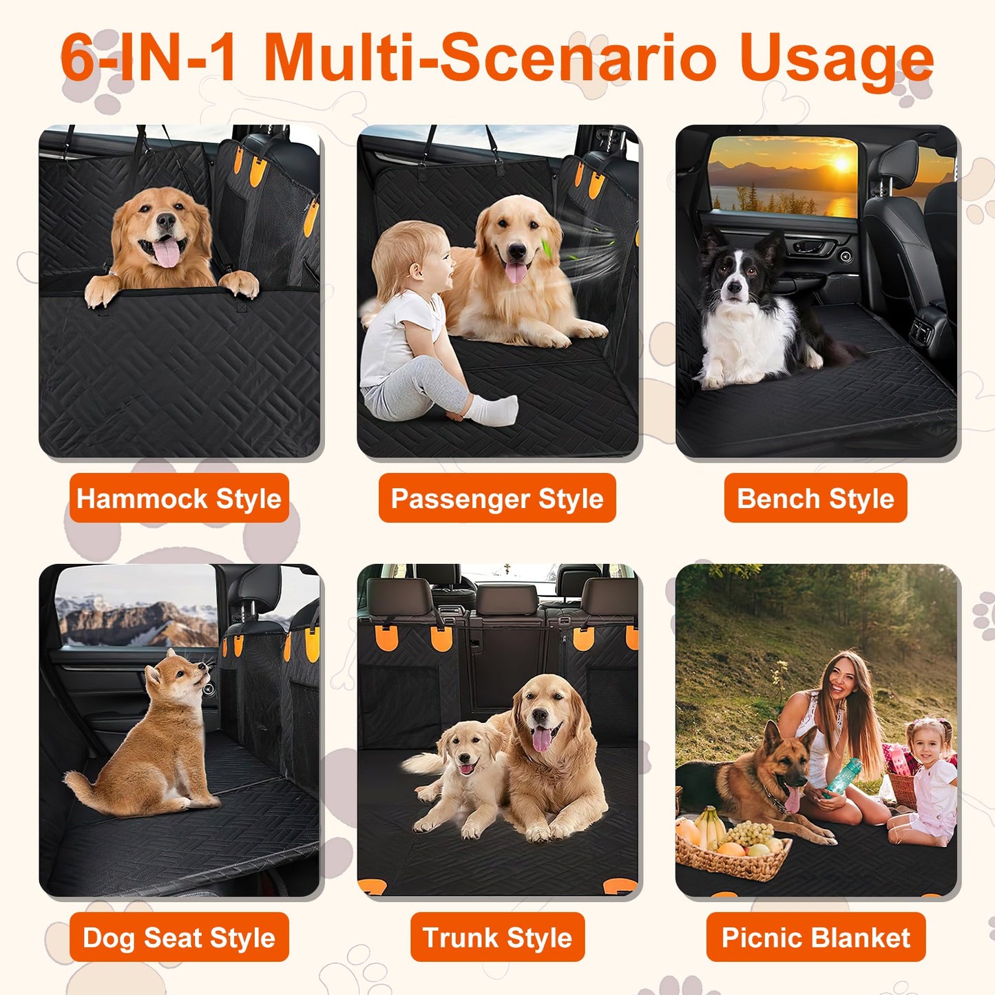 Waterproof Dog Car Seat Cover for Back Seat with Mesh Window and Storage - Detailed View