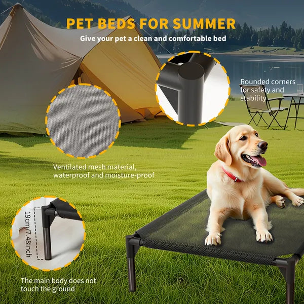 Elevated Breathable Mesh Pet Bed for Indoor and Outdoor Use - Detailed View