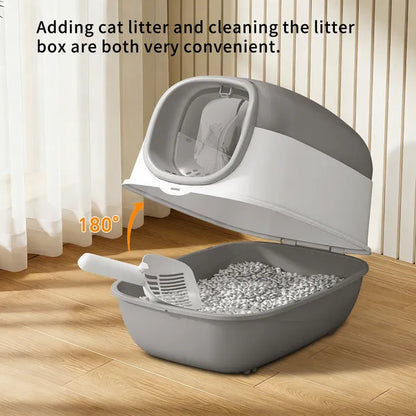 Modern Enclosed Cat Litter Box with Built In Scoop Storage - Detailed View
