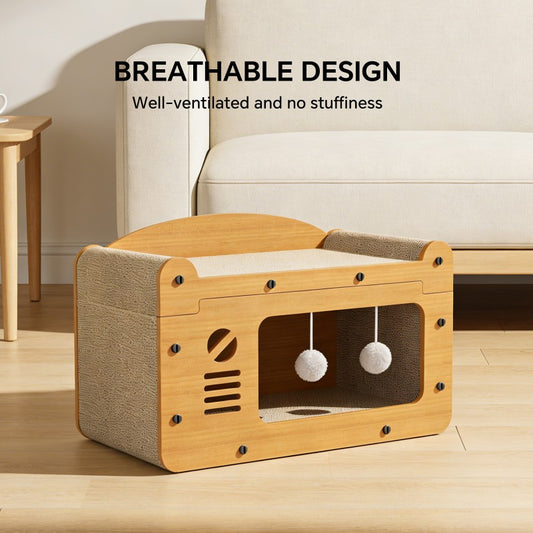 TV Shape Cat Scratcher Sofa, Double Layer, with 2 Teaser Balls, for Large Cats - Main Product Image